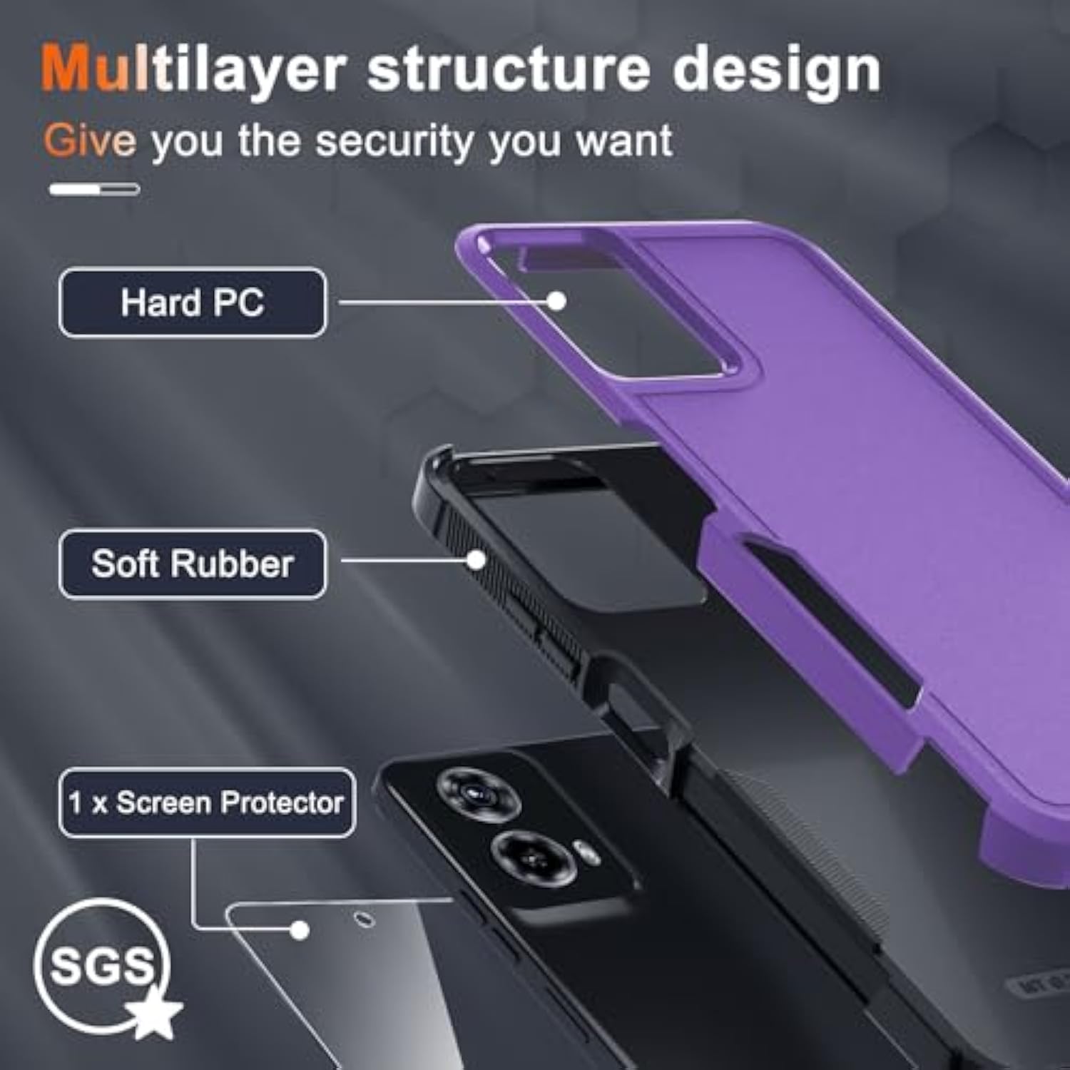 Case Compatible With Moto G 5G 2024, Full Body Heavy Duty Rugged Shockproof Protective Phone Cover With Lanyard Strap, Tempered Glass Screen Protector, Lavender