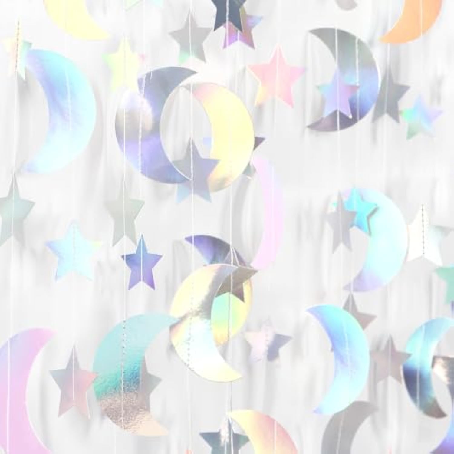 62ft Iridescent Disco Moon Star Garland Holographic Hanging Party Decor
