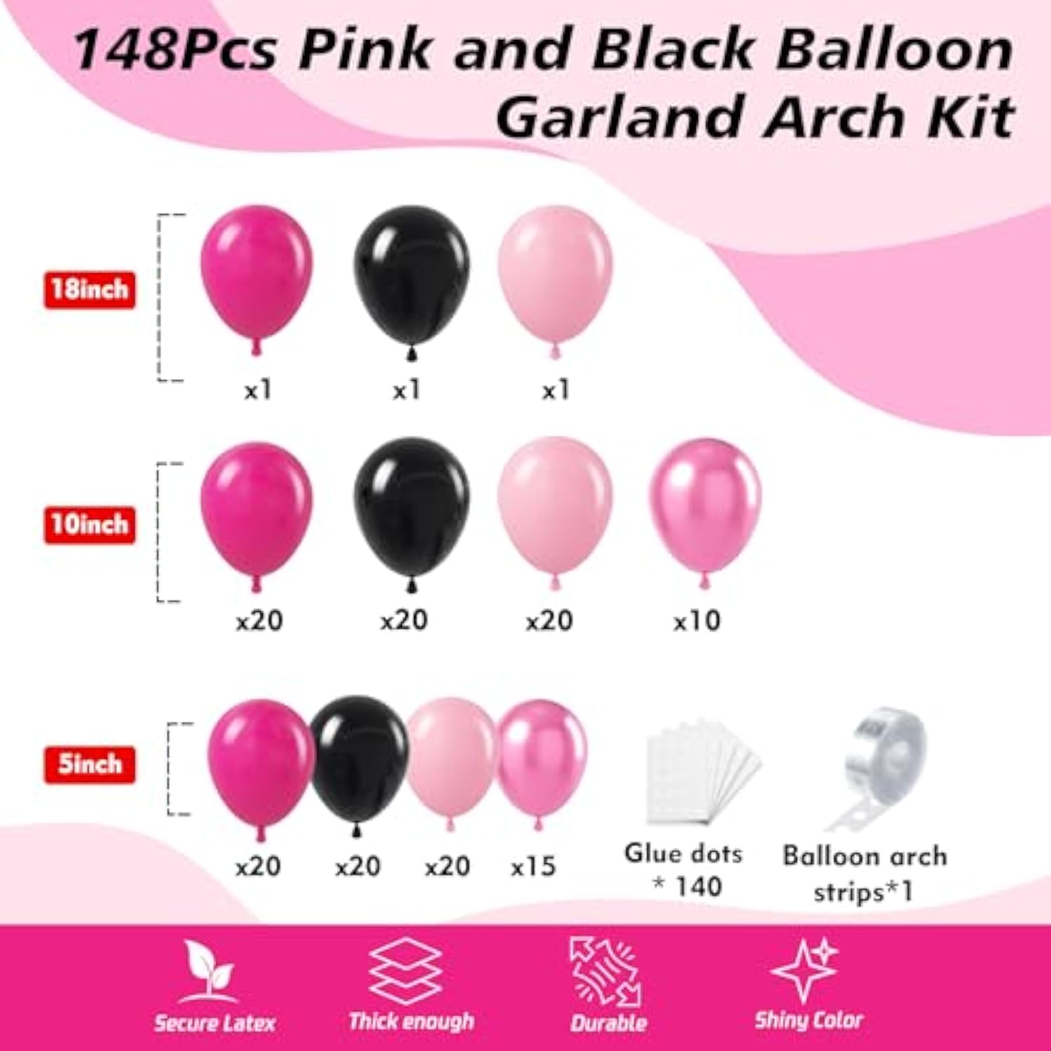 Pink & Black Balloon Arch Kit: Birthday, Baby Shower Decor