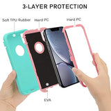 For Iphone Xr Case, Heavy Duty Shock Absorption Full Body Protective Case For Iphone Xr With Hard Pc Bumper + Soft Tpu Back Cover For Iphone Xr Not Built In Screen Protector (Mint/Pink)