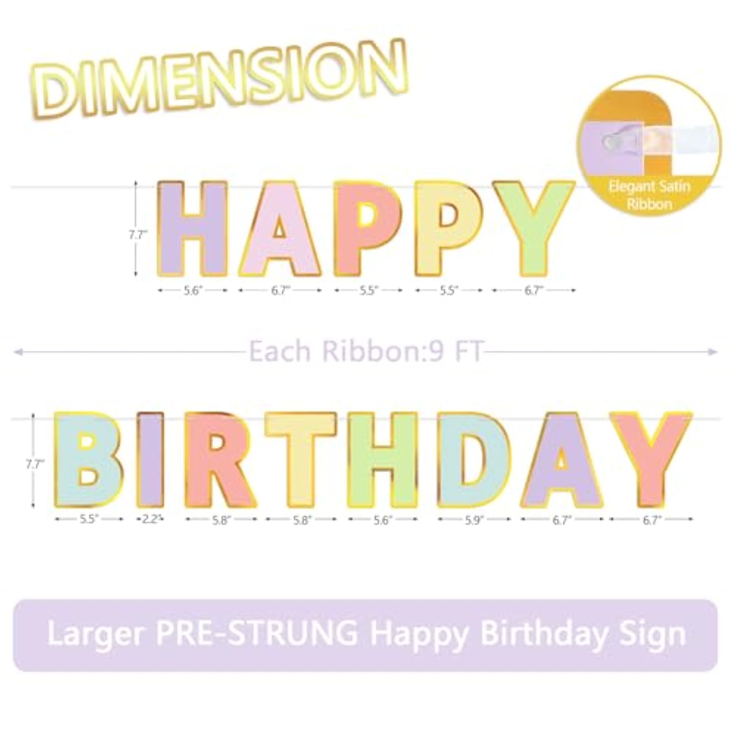 Pastel Happy Birthday Banner – 9ft Pre-Strung, No Assembly Needed for All Ages & Celebrations