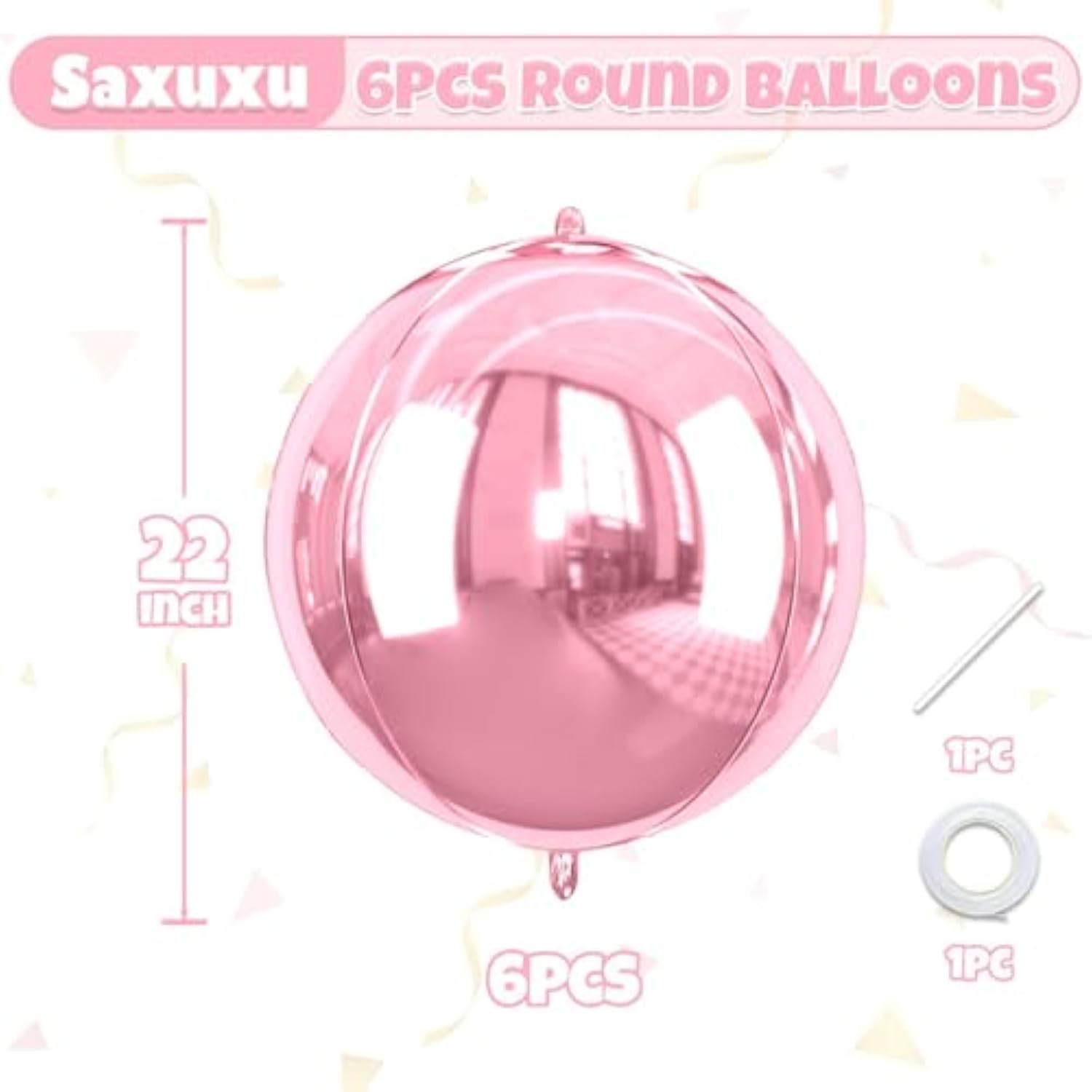 22 Inch Pink Foil Balloons, 6Pcs Large Metallic Pink Round Balloons, Baby Pink Balloon For Women Princess Birthday Party Baby Shower Wedding Decorations