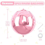 22 Inch Pink Foil Balloons, 6Pcs Large Metallic Pink Round Balloons, Baby Pink Balloon For Women Princess Birthday Party Baby Shower Wedding Decorations