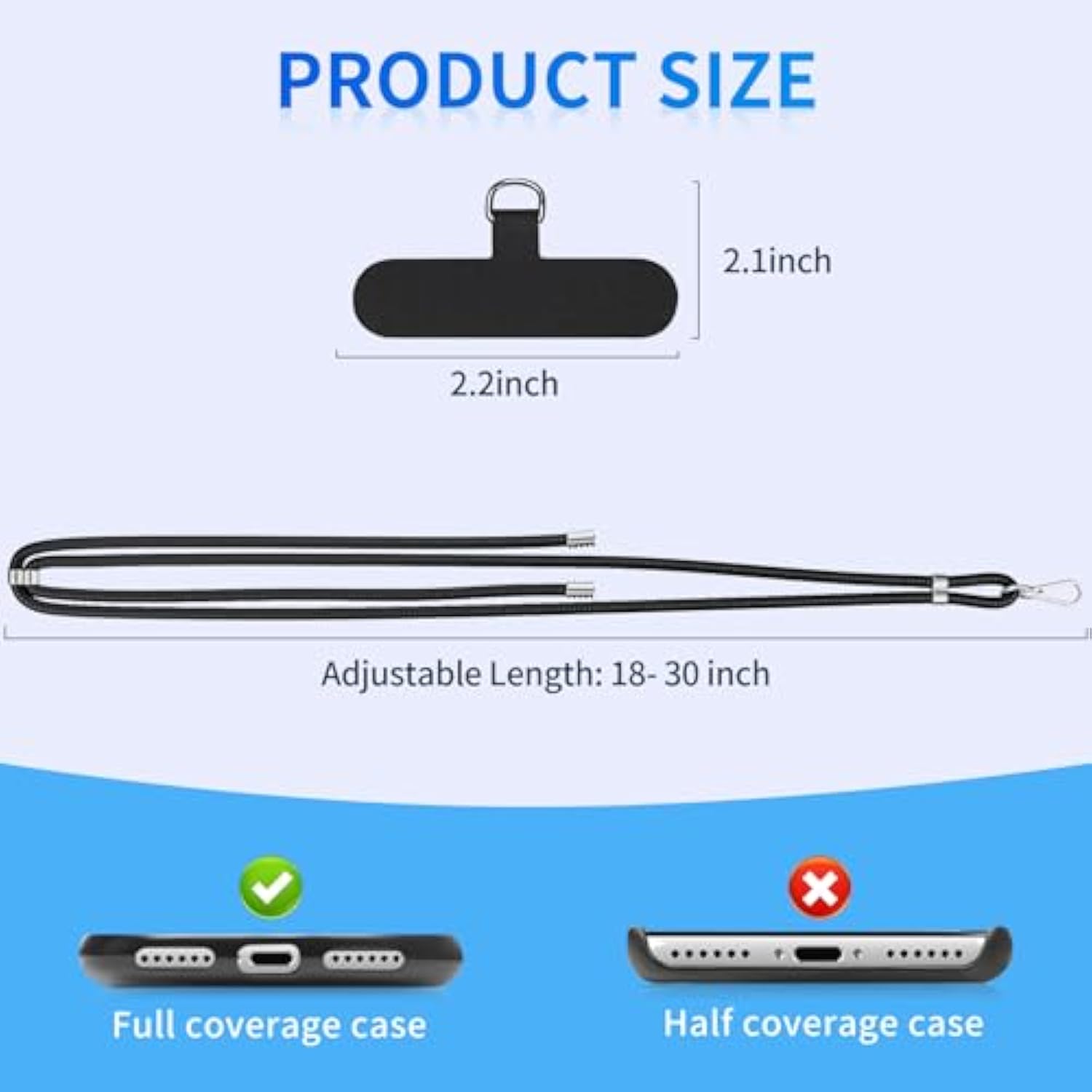 Universal Adjustable Phone Neck Strap with Lanyard and Tether Tabs Black/Grey