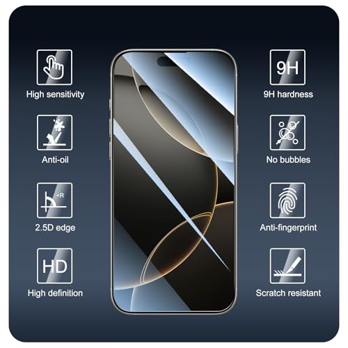 3+3+1-Pack, Screen Protector and Camera Lens Protector for iPhone 16 Pro with Back Tempered Glass Film, Impact-Protection, HD, Anti-Scratch, 9H