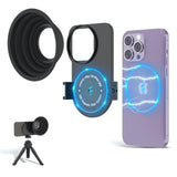 JJC 49mm Magnetic Lens Filter Mount Adapter for iPhone 13 Pro Max 14 Pro Max 15 Pro Max with MagSafe Case, Magnetic Filter Base with Cold Shoe Mounts & Silicone Lens Hood (Filters Not Included)