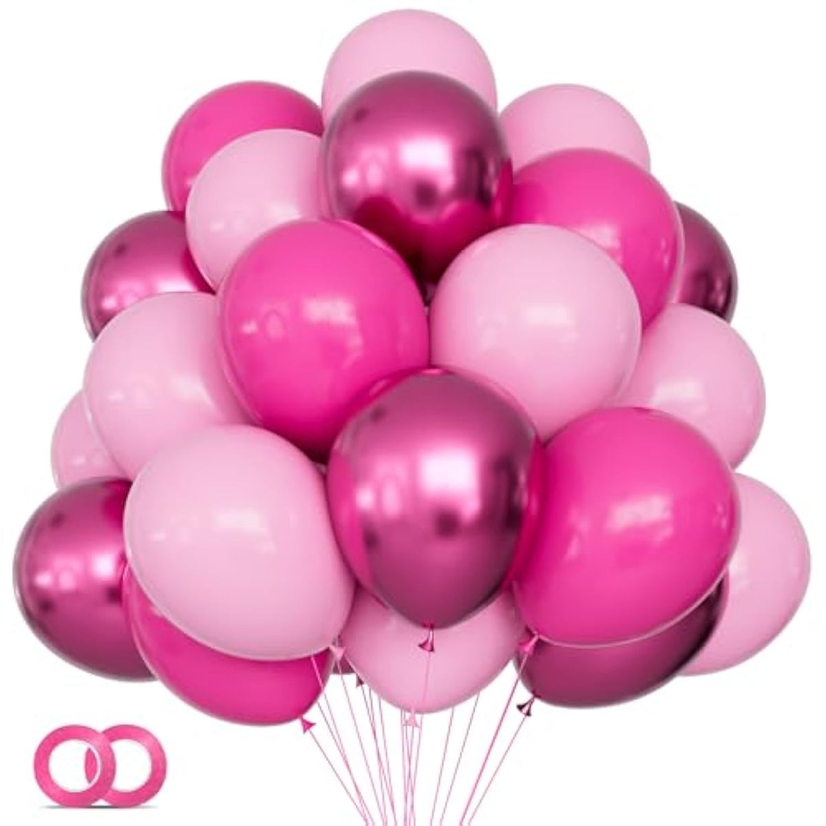 60Pcs Pink Metallic Balloons 12In Hot Pink Magenta Latex for Party Decor