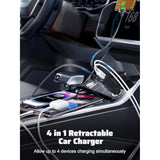 Retractable Car Charger With Retractable Cables (31.5 Inch), 4 In 1 Super Fast Car Phone Charger, 2 Usb Ports Car Charger Adapter, Compatible With Iphone 15 14 13 12 11 Pro Max, Ipad, Pixel