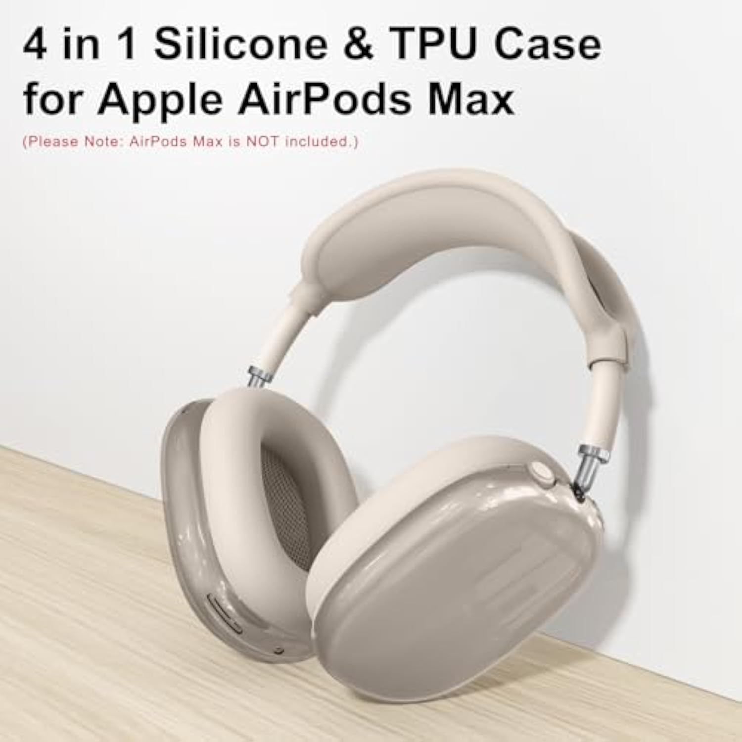 [4 In 1] Silicone Case Cover For Airpods Max, Clear Soft Tpu Ear Cups Cover/Ear Pad Case Covers/Headband Covers Transparent Accessories For Apple Airpods Max (2024/2020)(Usb-C/Lightning), Stone