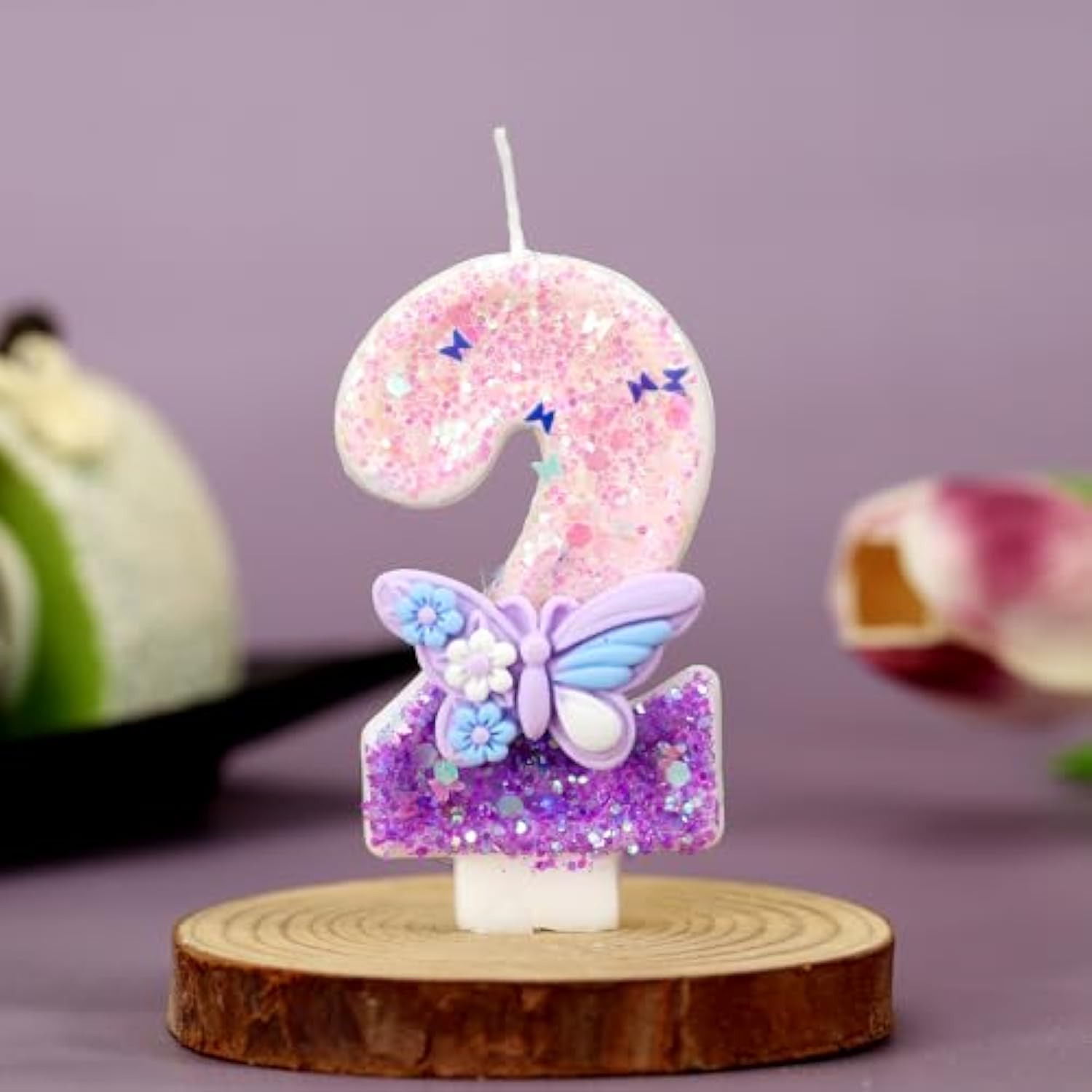 Birthday Number Candles Pink And Purple Butterfly Birthday Candles For Cake Glitter Number 2 Candle Cake Topper With Sequins For Girls And Women Anniversary Celebrations Supplies