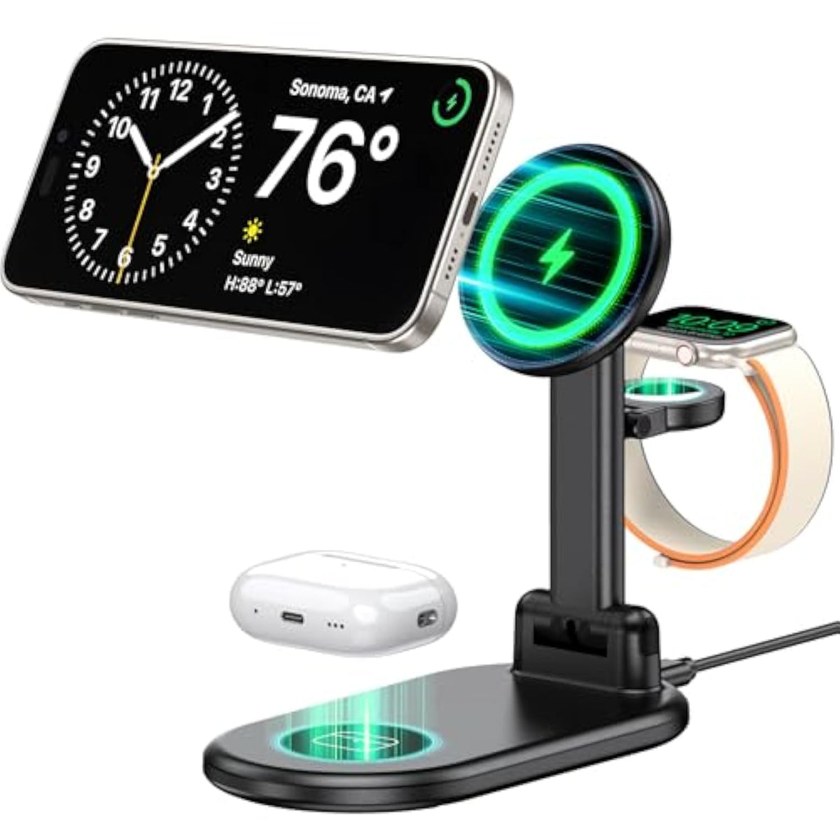 Magnetic Wireless Charger Mag-Safe 3 In 1 Charging Station,15W Max Foldable Wireless Charging Stand For Iphone 16/15/14/13/12, Fast Travel Charger For Multiple Devices Iwatch Airpods (Black)