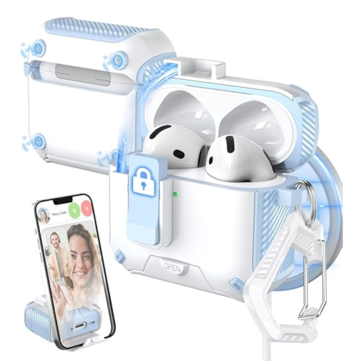 For Airpods 4Th Generation Case Cover, Compatible With Magsafe, Magnetic Automatic Lock, Charging Port Dust-Proof & Stand Design With Cleaning Kit For Airpods 4 Case 2024, Blue/White