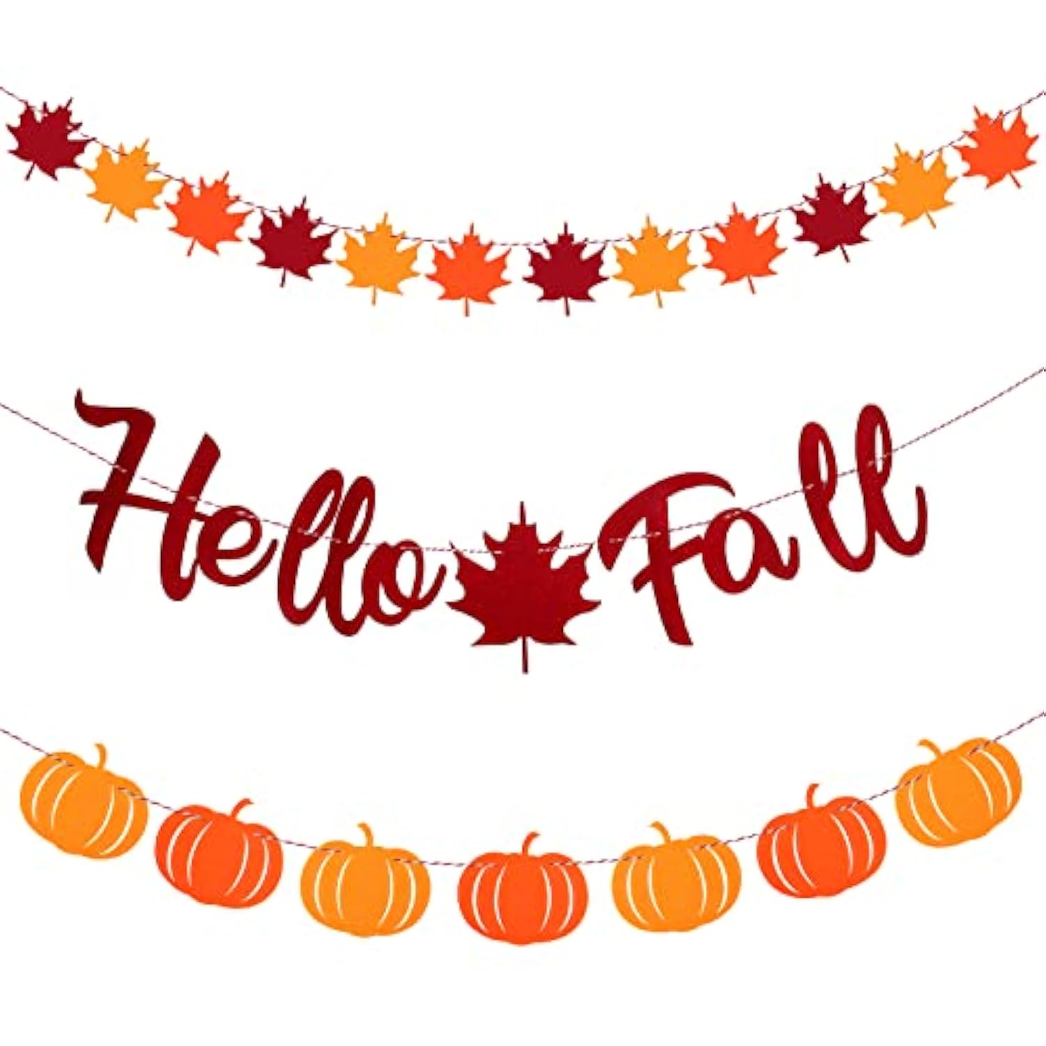 3 Pcs Hello Fall Banners - Thanksgiving Decoration With Autumn Pumpkins, Maple Leaves, Garlands, Mantel Bunting, Harvest Banners For Fireplace, Outdoors, Indoors, Party Hanging, Celebrations