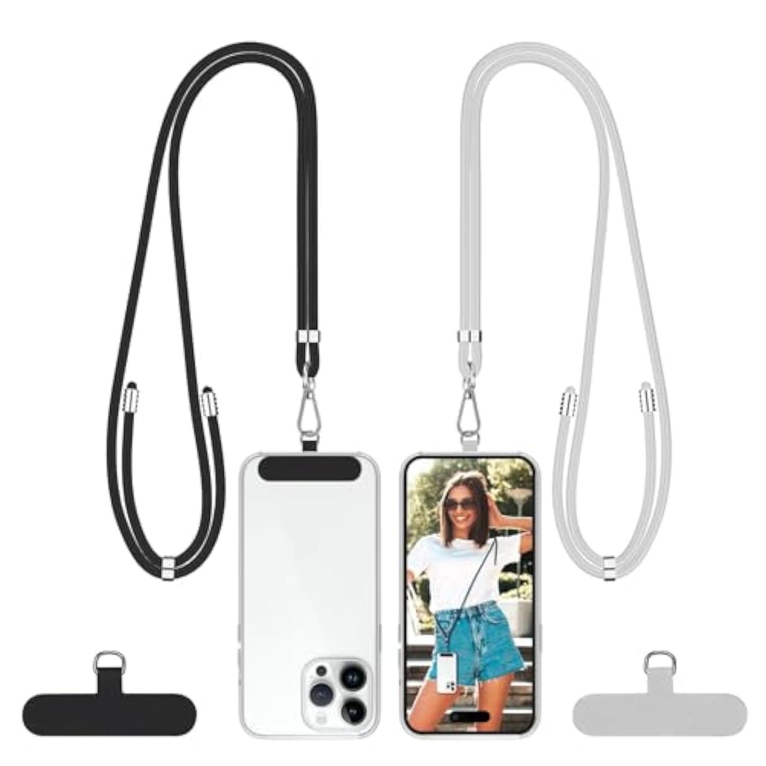Universal Adjustable Phone Neck Strap with Lanyard and Tether Tabs Black/Grey