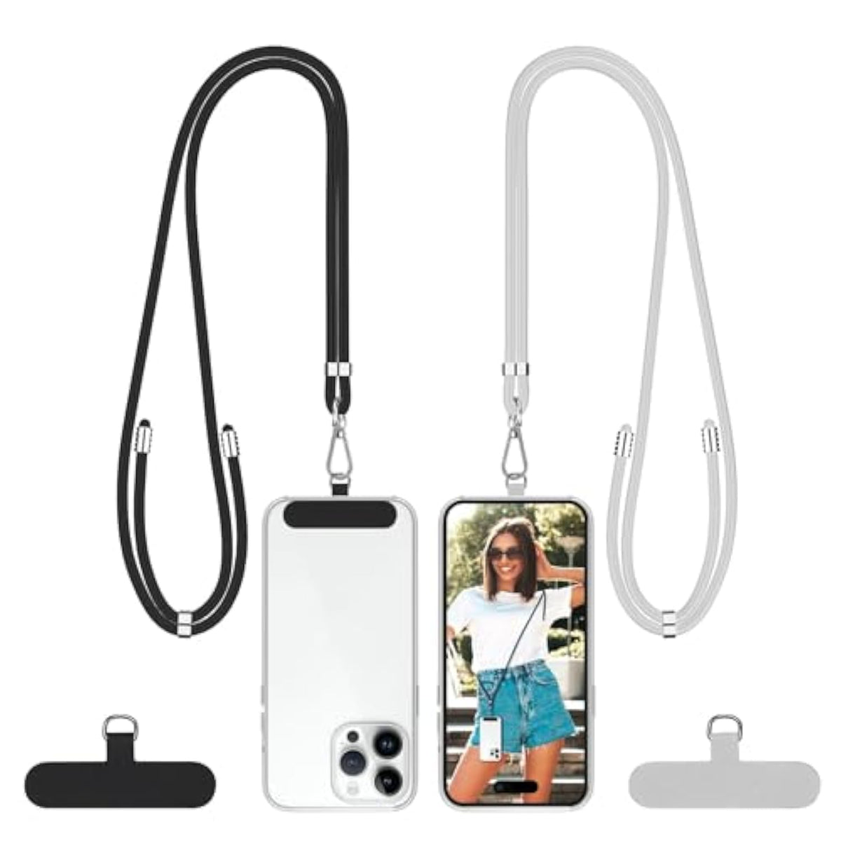 Cell Phone Lanyard - 2 Adjustable Phone Neck Strap, 2 Phone Tether Tabs, Nylon Universal Phone Strap Crobody Compatible With Most Smartphones, Black Grey