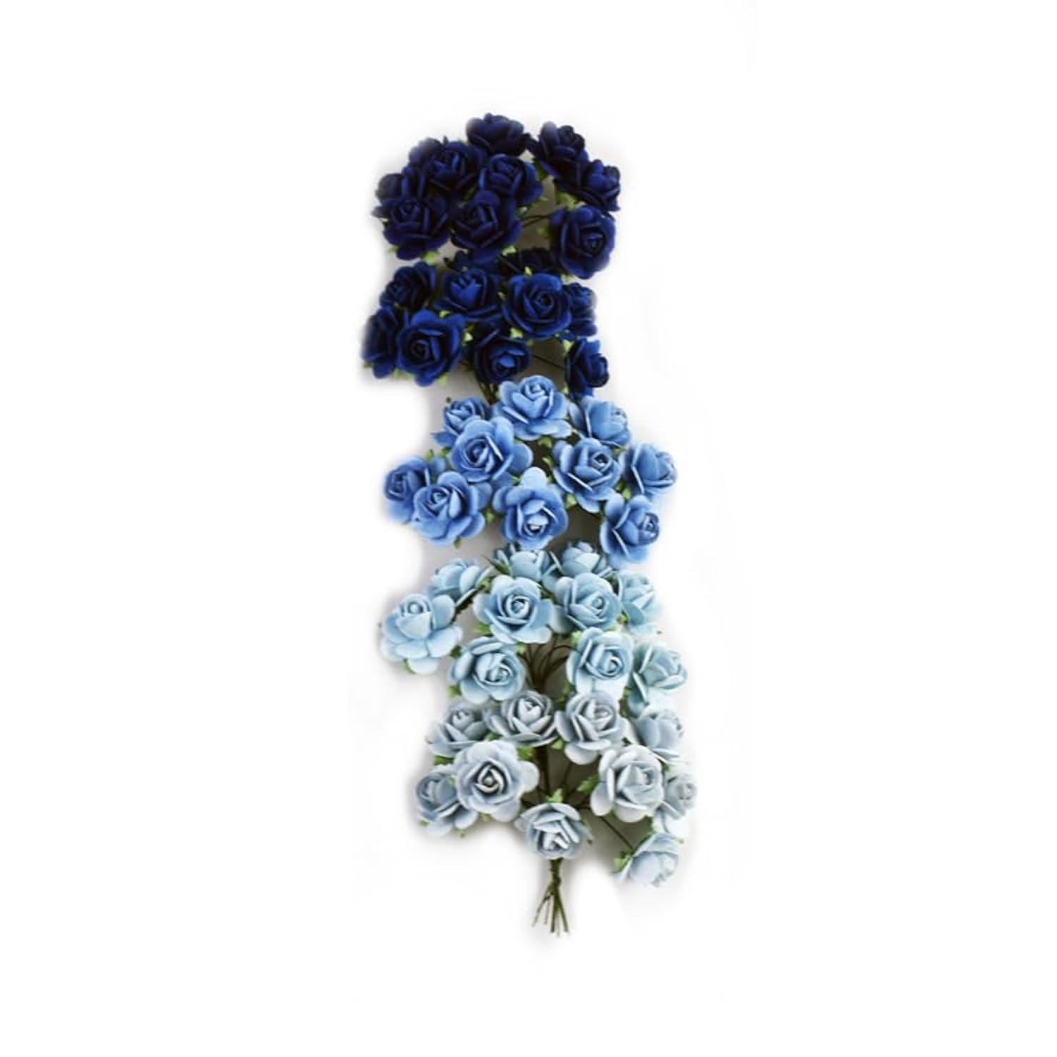 50 Pcs Tiny Artificial Roses Mixed Dark And Light Blue Shade Five Color Mulberry Paper Flower 15-24 Mm Flower Wedding Scrapbooking (20-24 Mm / 50 Pcs)