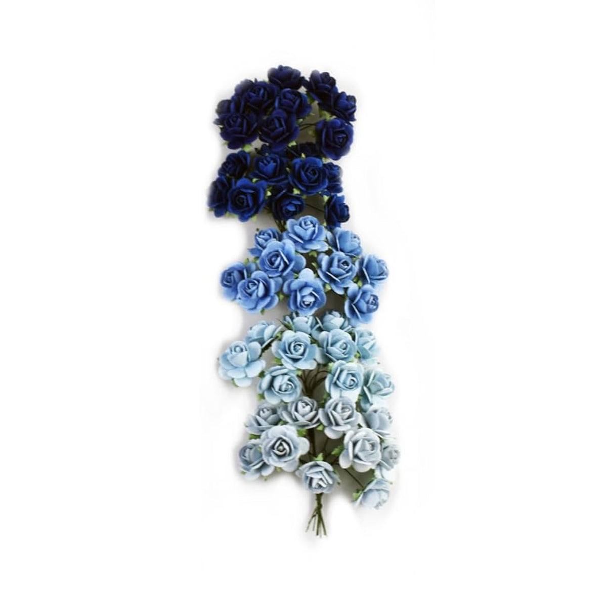 50 Pcs Tiny Artificial Roses Mixed Dark And Light Blue Shade Five Color Mulberry Paper Flower 15-24 Mm Flower Wedding Scrapbooking (20-24 Mm / 50 Pcs)