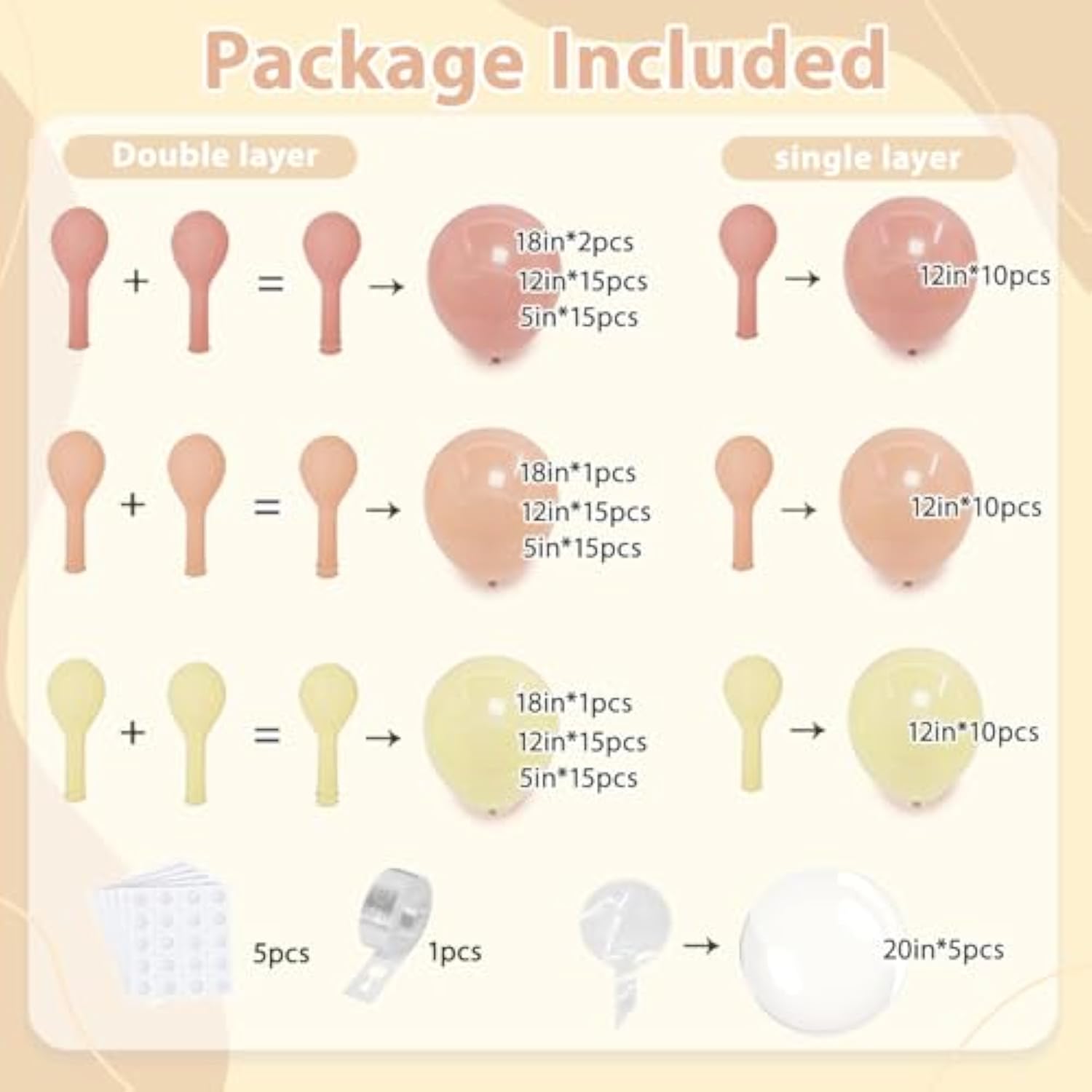 Pastel Pink Peach Balloon Arch Kit, Double Stuffed Pastel Light Pink Orange Ivory White Clear Bobo Spring Balloons Garland Kit For Wedding Bridal Shower Birthday Party Decoration