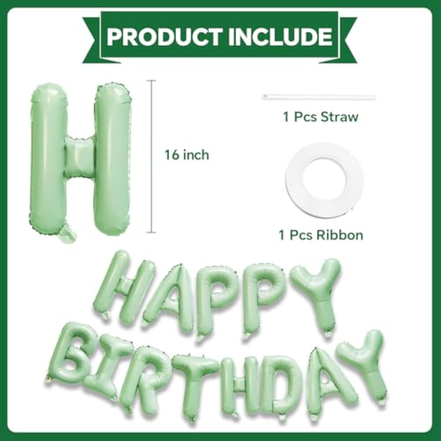 Olive Green Happy Birthday Balloons Banner, 16 Inch Mylar Foil Letters Balloon Sign For Birthday Party Decorations Photo Booth Backdrop