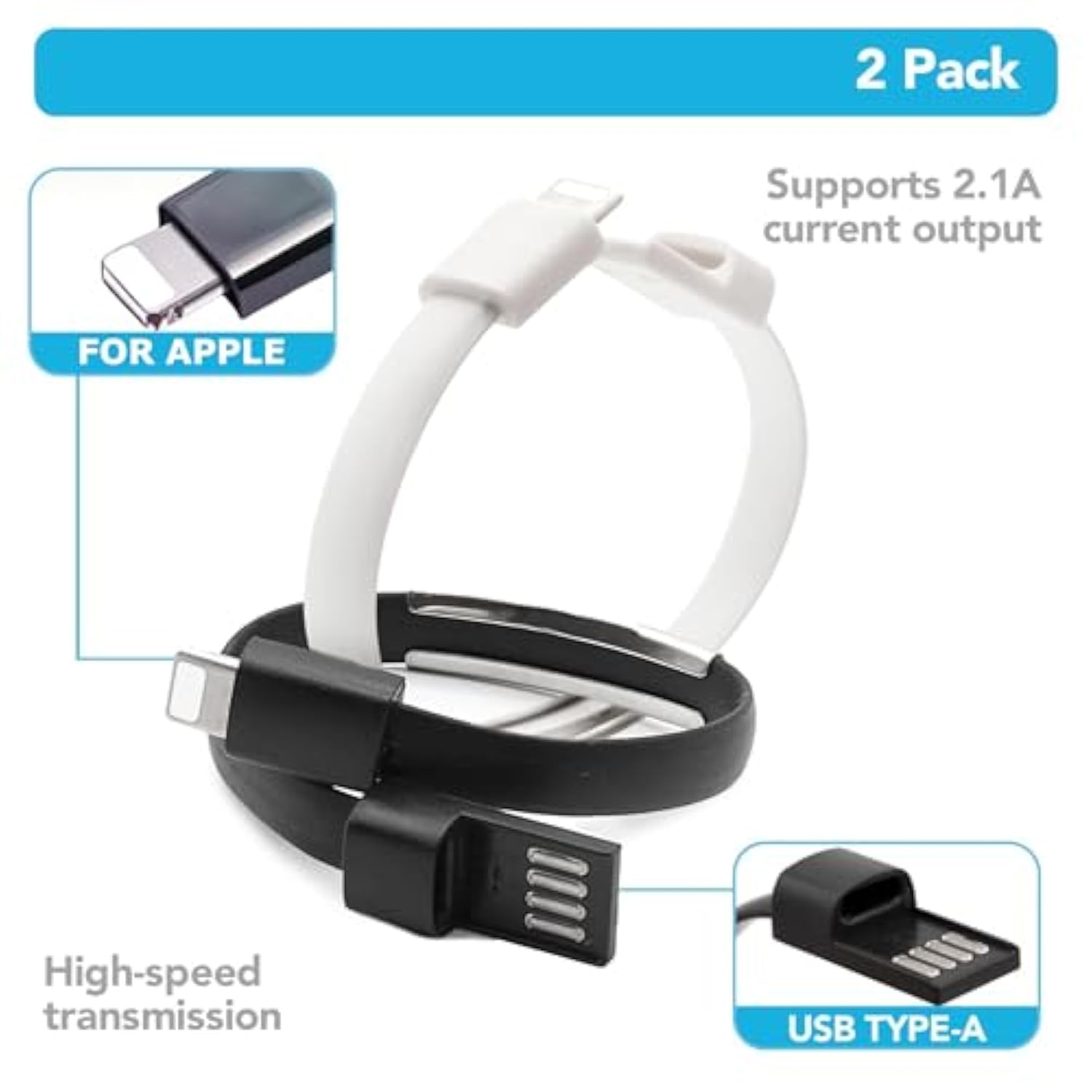 Bracelet Charger For Iphone And Ipad, Short Usb Fast Charging Data Cable, 8.66 Inch Flat Outdoor Phone Usb Charging Cord, For Iphone 14/13/12/11/Pro/Max/Xs/X, Ipad, Airpods, Macbook (Pack Of 2)