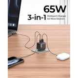 Nexgo 65W Usb C Charger, 3-Port Gan Foldable Usb C Charger Block, Compatible With Iphone 16/15, Macbook Pro/Air, Ipad, Galaxy S24 And More Series