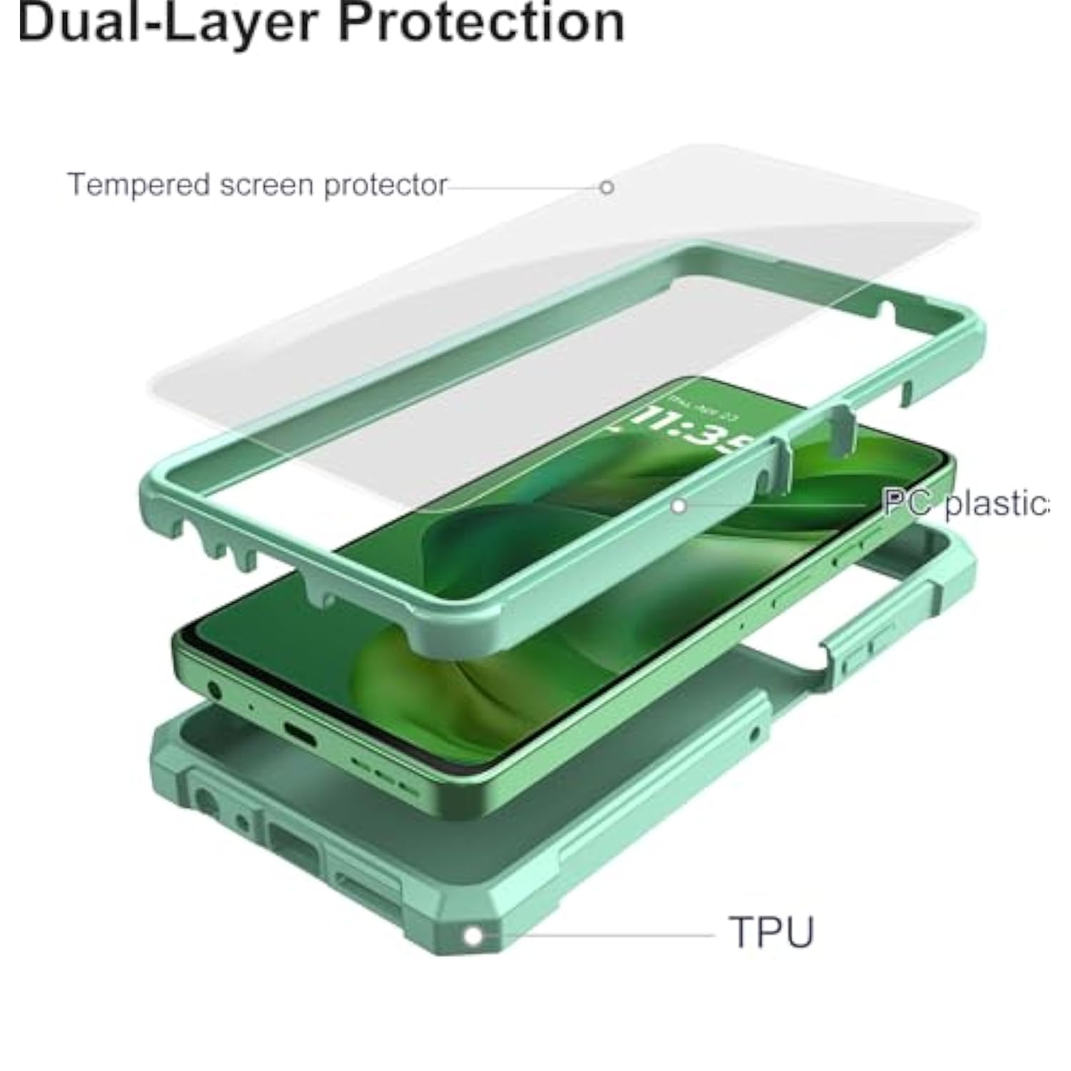 Case For G 2025, Motorola Moto G 5G 2025 Phone Case With Screen Protector, Dual Layer Protection, Shockproof Corners Tpu Bumper, Rugged Silicone Cell Phone Cover-Mint Green