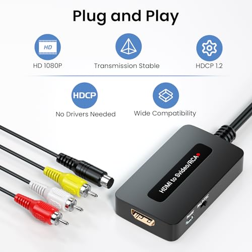 HDMI to S Video RCA Converter, 1080P HDMI to AV Composite S-Video 2 in 1 Converter for DVD/STB/PS3/PS4 to Display on Older TV with Svideo/RCA