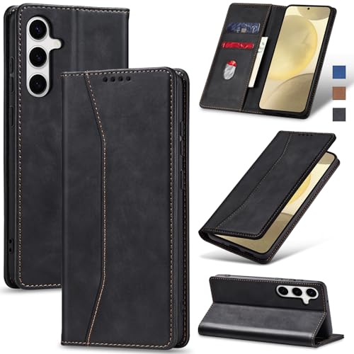 Flip Wallet Case for  S24 5G,Leather Magnetic Folio Cover with Card Holder,Kickstand - TPU Shockproof Durable Protective Phone Case,Black