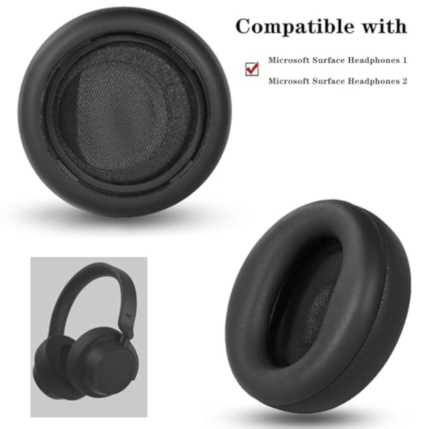 Replacement Ear Pads Cushions Compatible With Microsoft Surface Headphones Gen I/Gen Ii Replacement Earpads Protein Leather Memory Sponge Ear Cushion (Black)