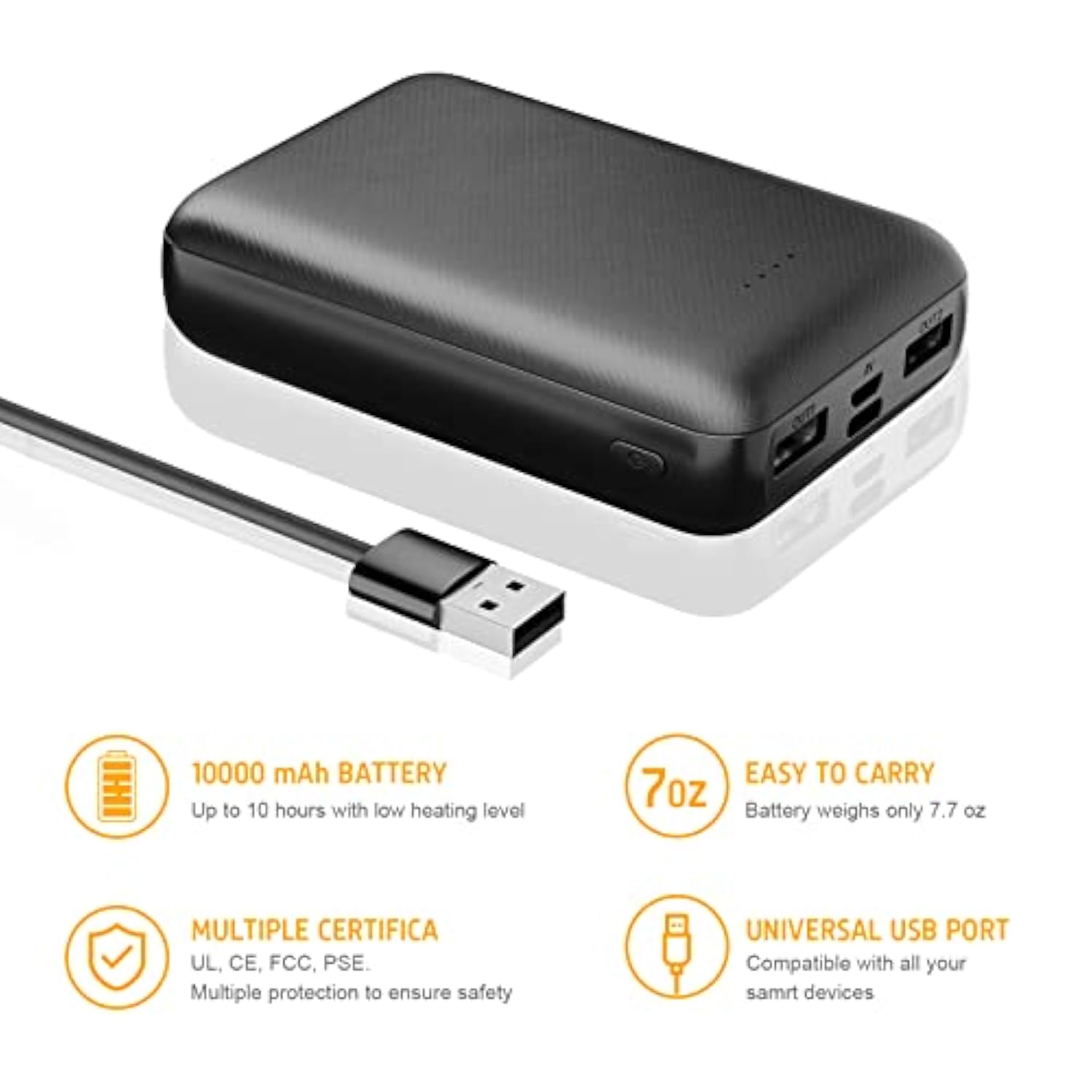 5V 2A Rechargeable Battery Pack For Heated Vest 10000Mah Heated Jacket Battery Power Bank For Heated Vests Heated Jackets Heated Hoodies For Men Women(No Dc Port, Not Suit For 7.4V)