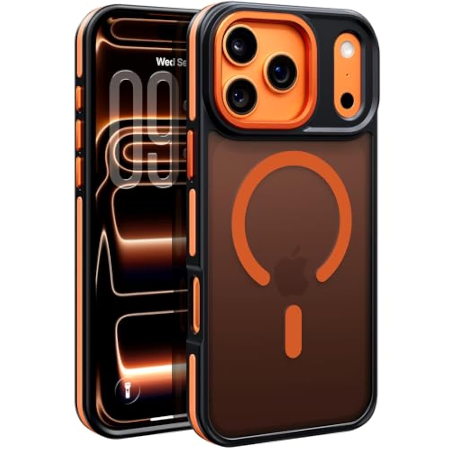 Magnetic Phone Case for iPhone 17 Pro Max 6.9" - Compatible with Magsafe, Matte Finish, Military-Grade Protection, Anti-Slip Shockproof Bumper for Women and Men, Cosmic Orange/Black