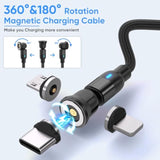 540 Rotating Magnetic Charging Cable [7-Pack, 1.6Ft/3Ft/3Ft/6Ft/6Ft/10Ft/10Ft] 3 In 1 Nylon Braided Magnetic Usb Cable For Iproduct/Micro Usb/Type C Device