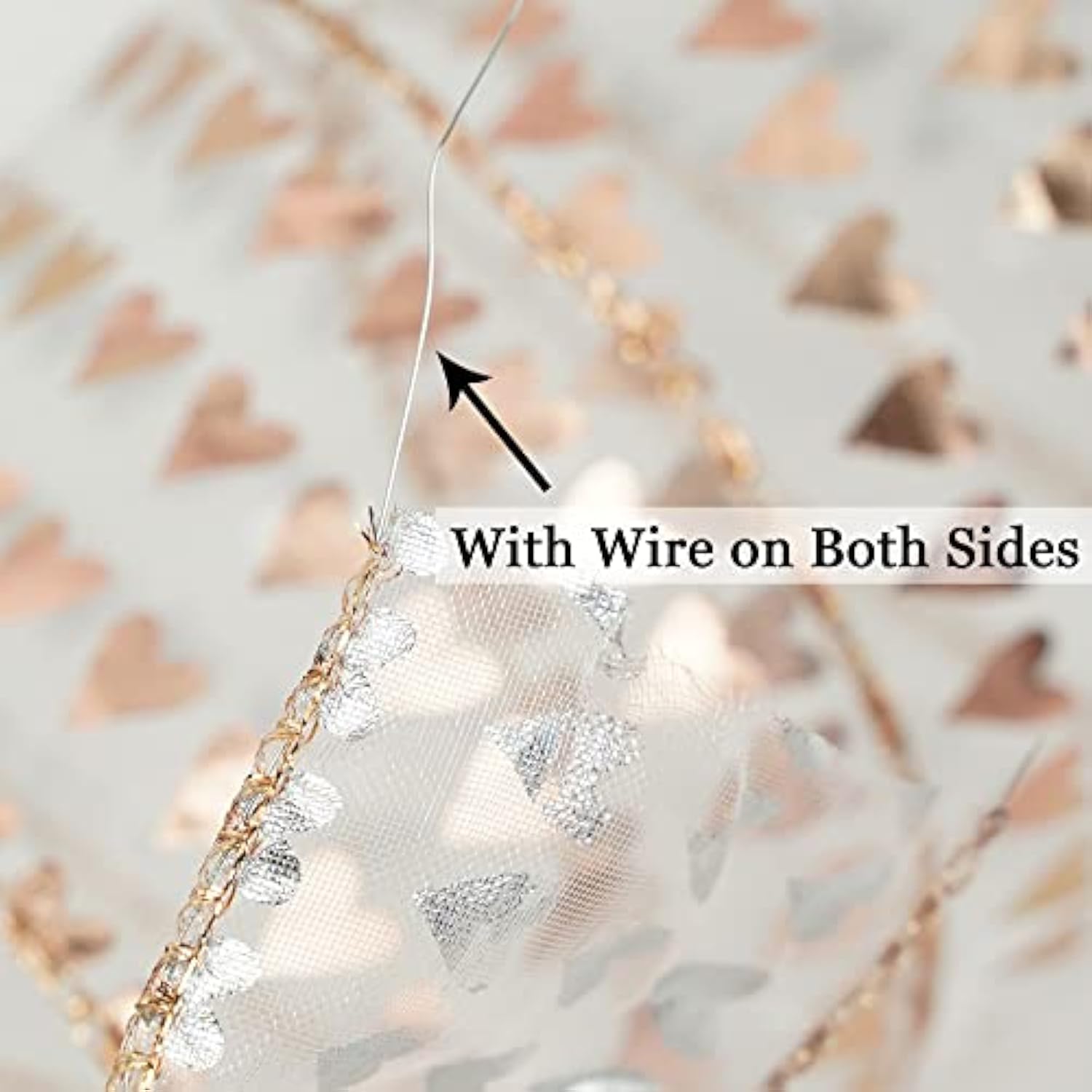 Rose Gold Wired Ribbon Heart Ribbon Wedding Ribbon Wired Ribbon 2.5 In