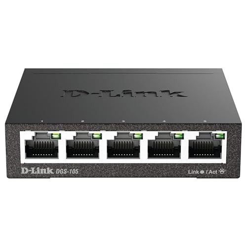 Ethernet Switch, 5 Port Gigabit Unmanaged Metal Desktop Plug And Play Compact (Dgs-105),Black