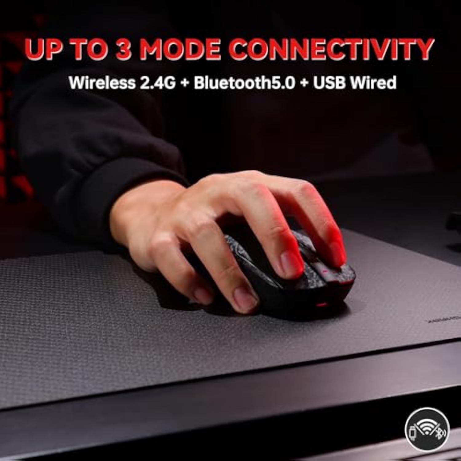 Aj199 Wireless Gaming Mouse Ultra-Lightweight 55G Tri-Mode Connection 24000 Dpi Paw3311 Sensor Carbon Fiber Shell 500Mah Battery 1K Polling Rate Durable & Anti-Slip Design Black