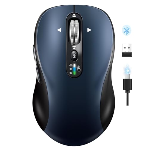 Bluetooth Wireless Mouse For Laptop,Usb+Bt×2,Usb-C Charging,Quiet Multi Device Mouse,Metal 4-Way Super Scrolling,± 3200 Dpi,10 Button,Plug&Play,Ergo Computer Cordless Mice,For Ipad/Tablet/Mac/Pc/Phone