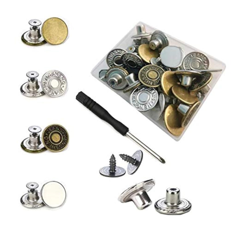 Jean Buttons No Sew 20 Sets Replacement Jean Buttons 17Mm Combo Copper Tack Bu