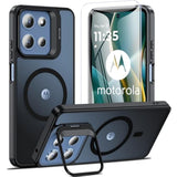Case For Moto G 2025, Magnetic Phone Case [With Camera Stand Guard] Antifingerprint Translucent Matte Shockproof Protective Case For Motorola Moto G 5G 2025 (Black)
