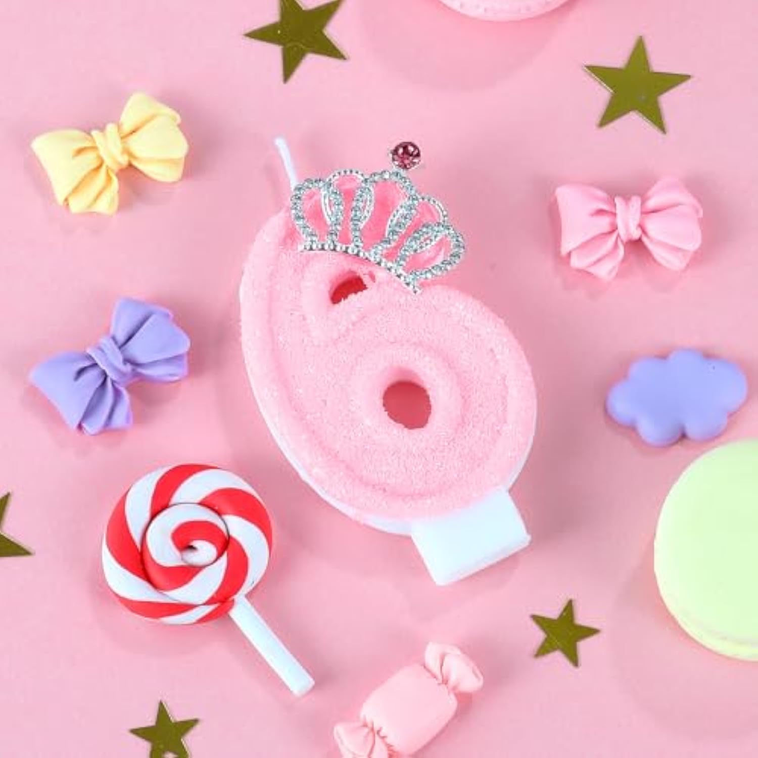 Pink Birthday Candle Crown Number 6 Candles Cake Candle,Pink Birthday Cake Topper Cupcake Decorations Party Decor For Girls And Women Anniversary Celebrations Supplies Favors