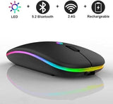 Wireless Bluetooth Mouse,Led Dual Mode Rechargeable Silent Slim Laptop Mouse,Portable(Bt5.2+Usb Receiver) Dual Mode Computer Mice,For Laptop,Desktop Computer,Ipad Tablet,Phone,Tv (Black)