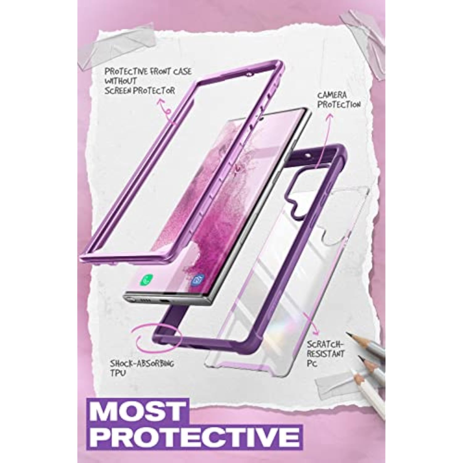 Transparent Phone Case for Samsung Galaxy S22 Ultra 6.8 Inch 5G Mobile Phone Bumper Case Protective Cover Purple
