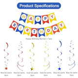 Happy Birthday Banner With 12Pcs Stars Hanging Swirls Garland Party Decorations Sets For Kids Girls Birthday Party Supplies