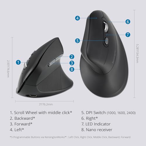 My630 Eq Wireless Rechargeable Mouse, Ergonomic Vertical Design, Bluetooth Le, 2.4Ghz, Black (K72484Na)