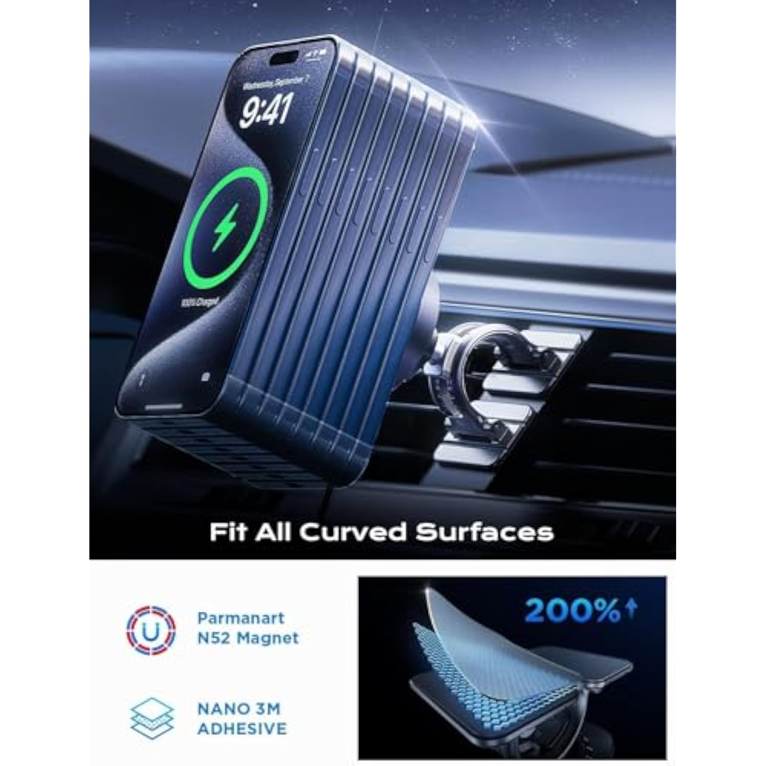 15W MagSafe Car Mount Charger, Fast Wireless Charging for iPhone 15/14/13/12