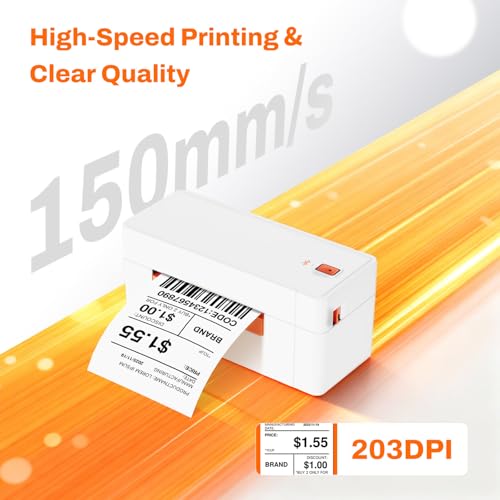 Bluetooth Thermal Shipping Label Printer, 4X6 Portable Wireless Thermal Address Label Printer For Small Business, Compatible With Iphone Android Windows, Used For Ebay Shopify Usps, White