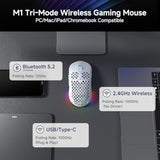 M1 Wireless Gaming Mouse, 24000Dpi, 180Hrs Battery, 16.8M Rgb, 6 Programmable Buttons, Lightweight, Tri-Mode (2.4G/Bt5.2/Usb-C) For Pc/Mac/Laptop - White