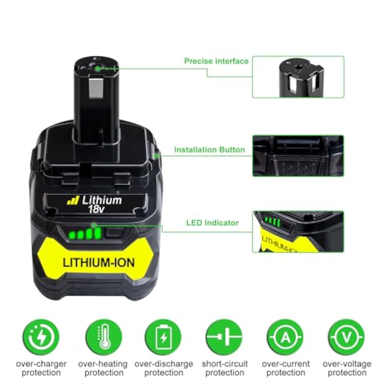 6.0Ah Battery Replacement For Ryobi 18V Battery One+ P108 P102 P103 P104 P105 P107 Compatible With Ryobi 18V Cordless Powertools