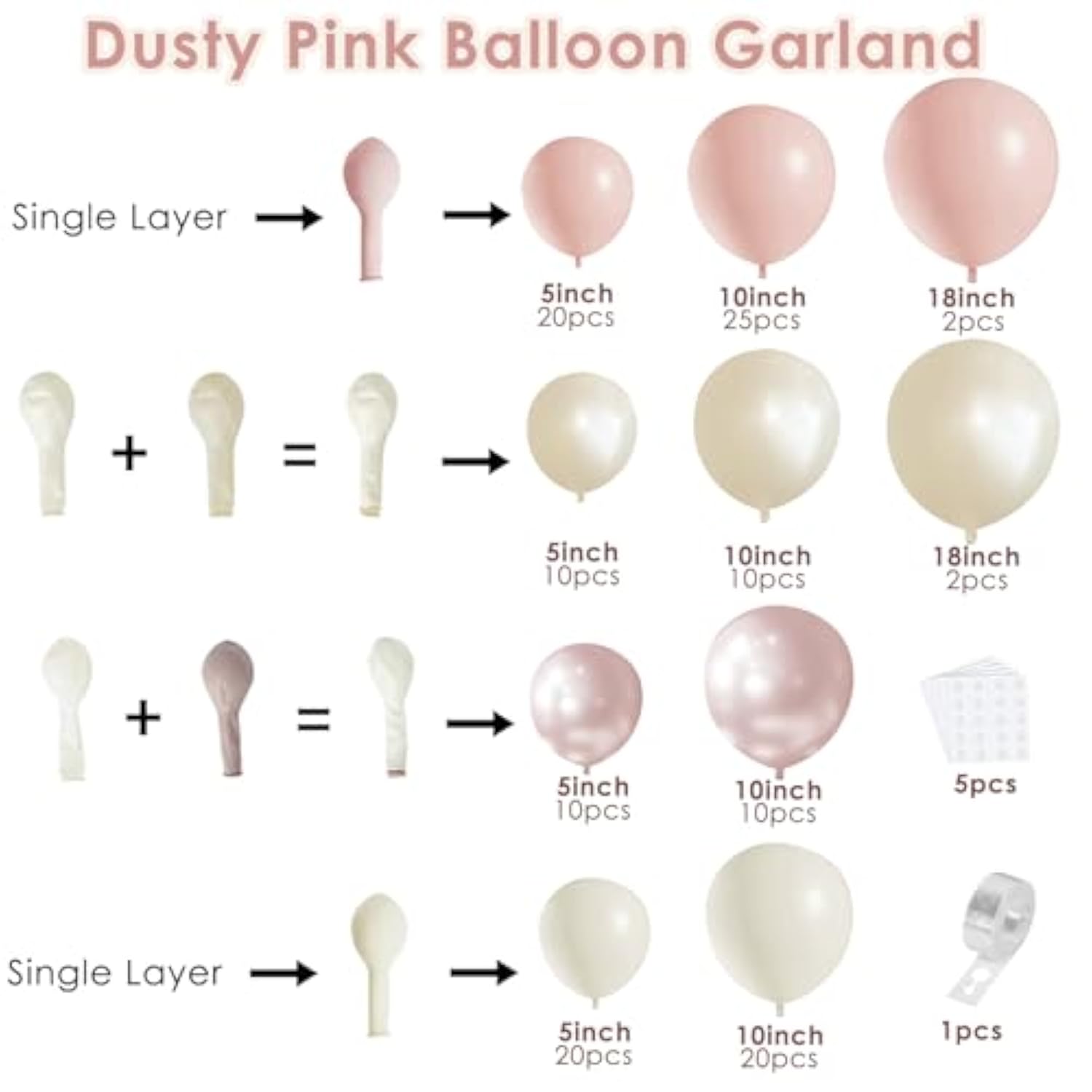 129pcs Dusty Pink Beige Balloon Garland Kit, Boho Pearl Pink White Party Decor