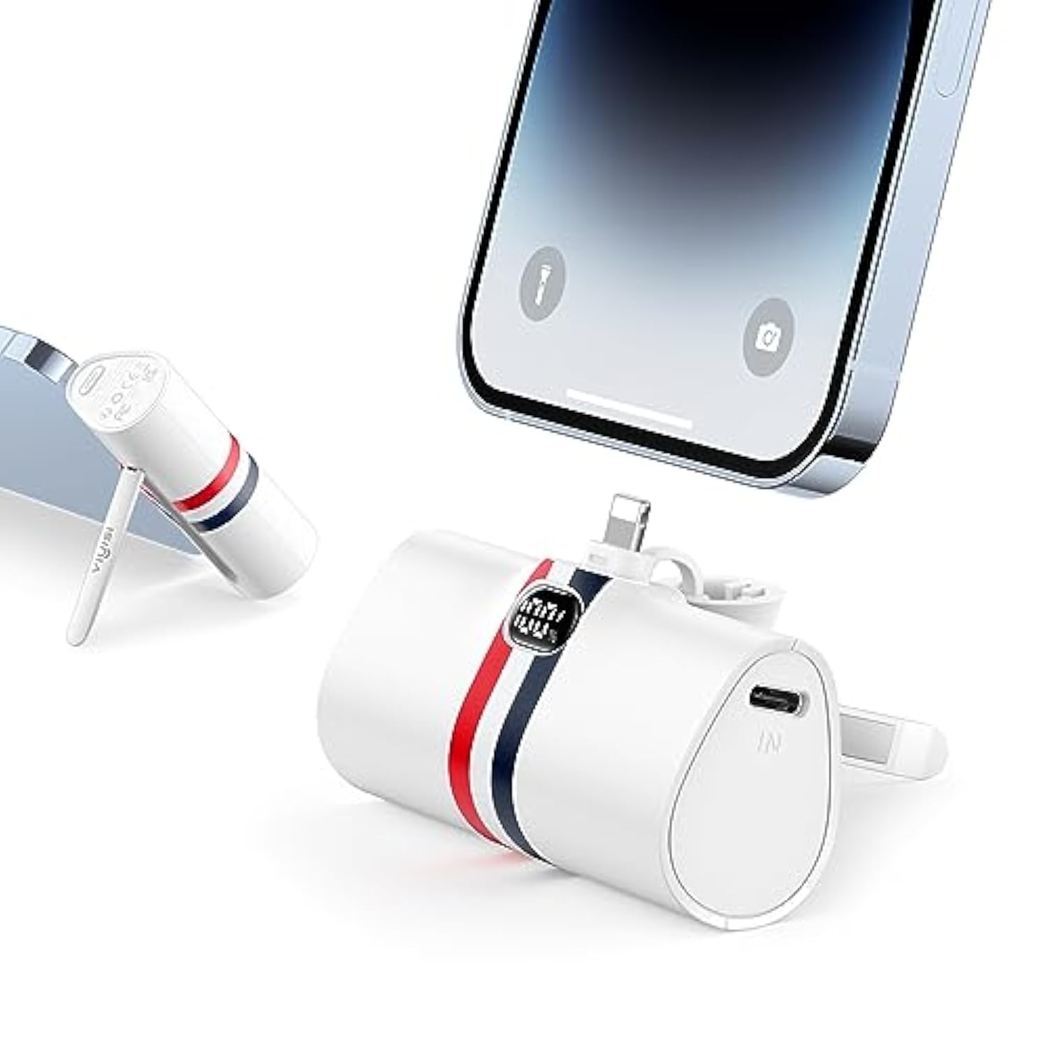 Mini Portable Charger For Iphone | 5000Mah 20W Pd Fast Charging Battery Pack With Stand | Cute Led Display Small Power Bank For Iphone 14, 13, 12, 11, 8, 7, Pro Max, Xr, Xs, Airpods -White