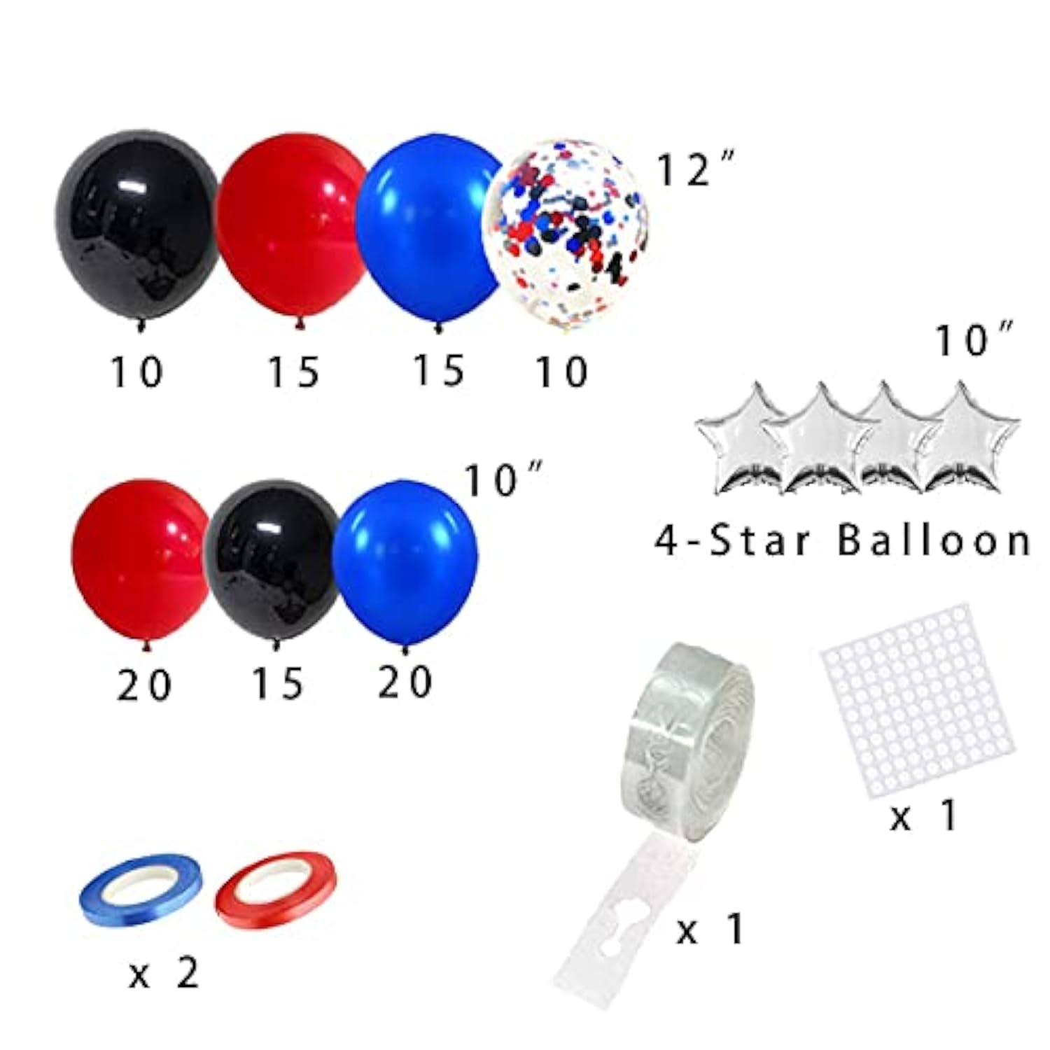 Red Blue Black Balloon Garland Arch Kit, 113 Pcs Royal Blue Red Black